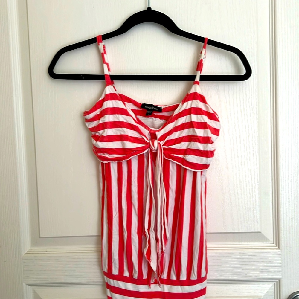 Vintage Bebe Pink & White Bow Front Top